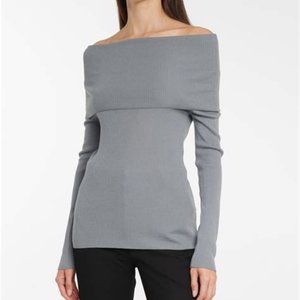 MaxMara Leisure Sweater Virgin Wool Lorena Off-shoulder Rib Gray Medium NWOT